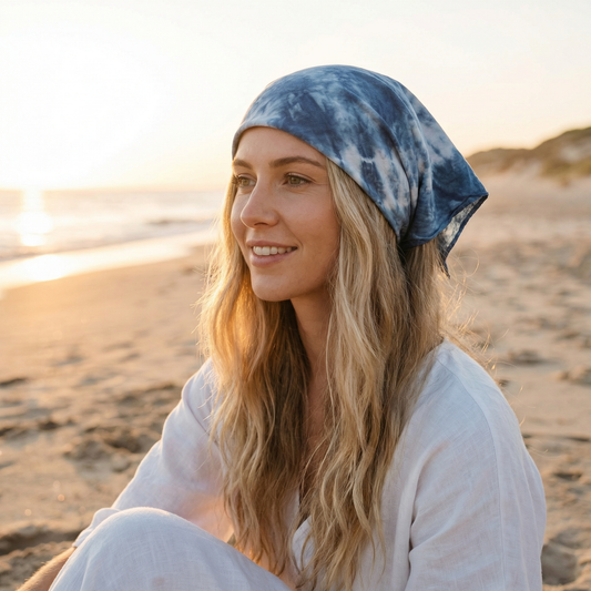 Dali Bai ethnic group handmade plant-dyed indigo triangular headscarf, cotton headscarf, fashion headscarf