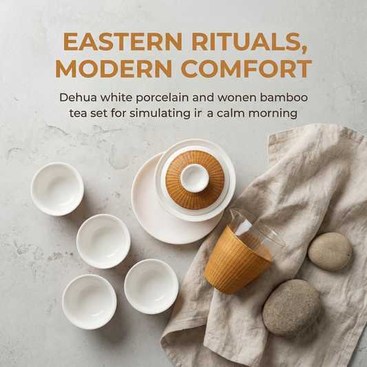 Porcelain-Bamboo Weaving Tea Set, Intangible Cultural Heritage | Handwoven Bamboo Armor for Porcelain Gaiwan