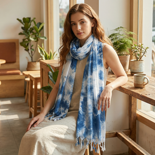 Dali tie-dye scarf, cotton and linen scarf, handmade tie-dye cotton scarf from Dali, Yunnan