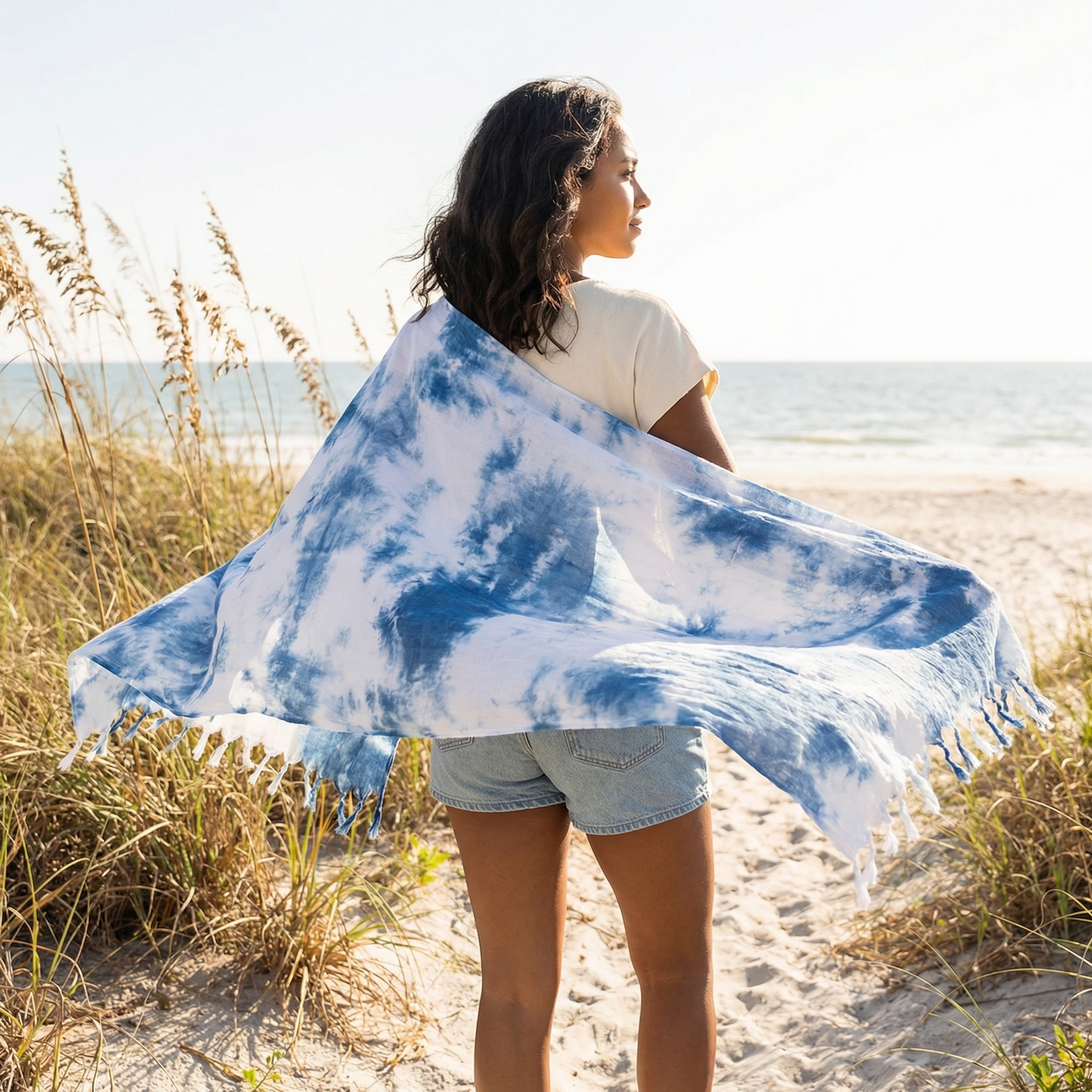 Dali tie-dye scarf, cotton and linen scarf, handmade tie-dye cotton scarf from Dali, Yunnan