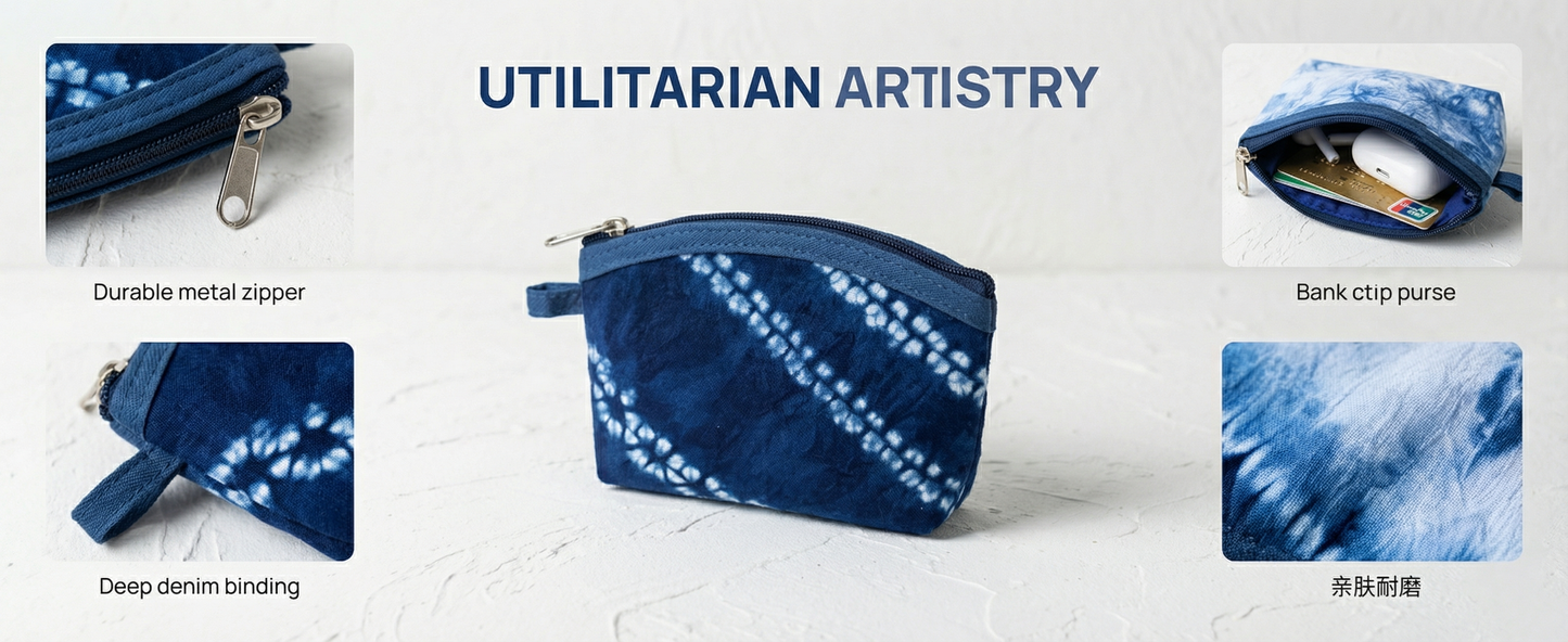 Dali Tie-Dye Handmade Wallet for Men & Women, Natural Indigo Blue, Ethnic Pattern, Gift Idea