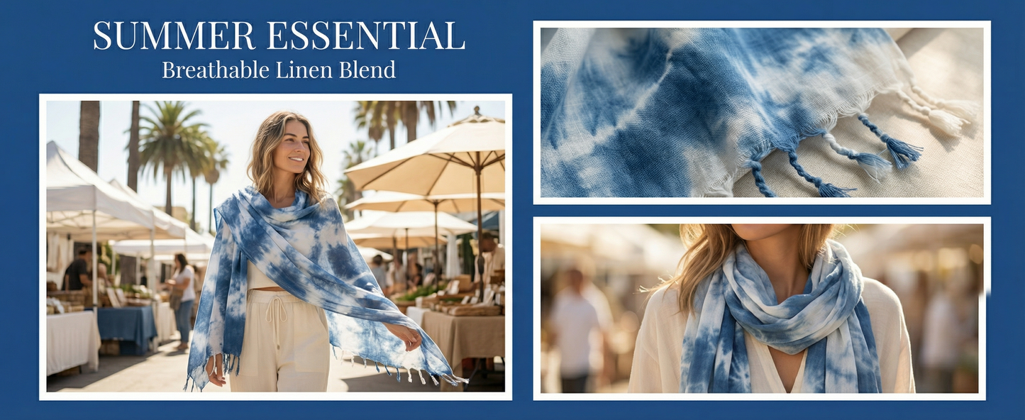 Dali tie-dye scarf, cotton and linen scarf, handmade tie-dye cotton scarf from Dali, Yunnan