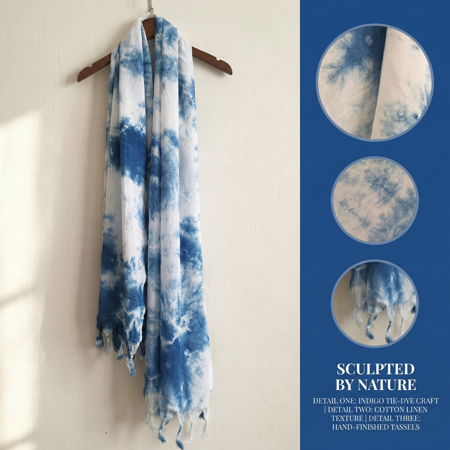 Dali tie-dye scarf, cotton and linen scarf, handmade tie-dye cotton scarf from Dali, Yunnan