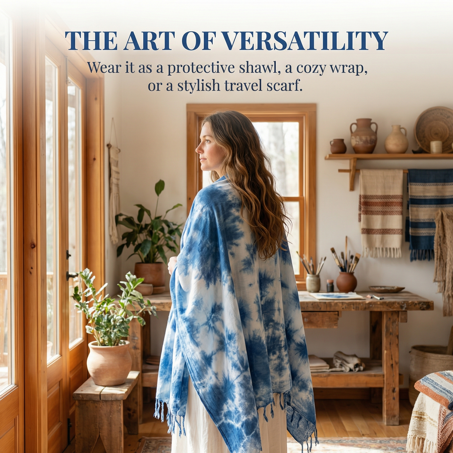Dali tie-dye scarf, cotton and linen scarf, handmade tie-dye cotton scarf from Dali, Yunnan