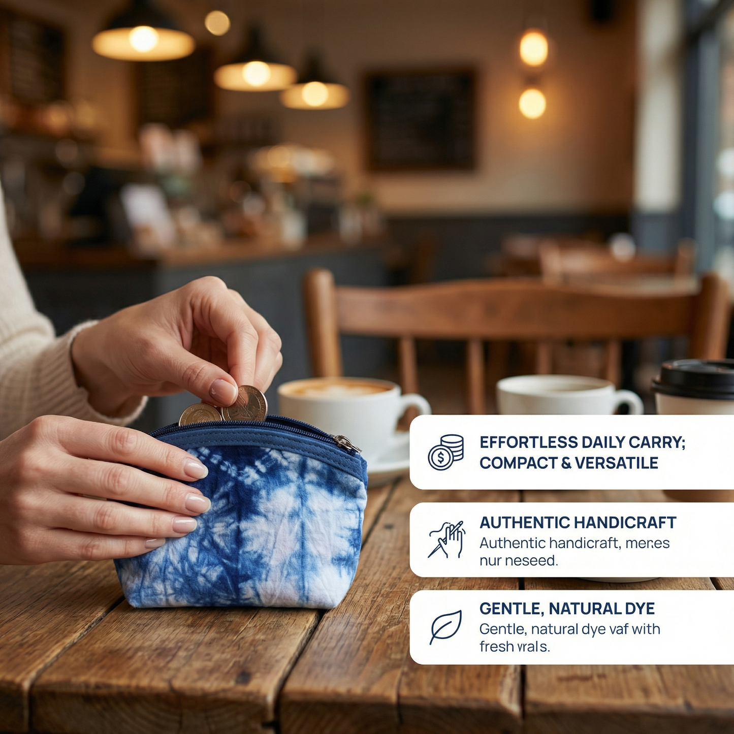 Dali Tie-Dye Handmade Wallet for Men & Women, Natural Indigo Blue, Ethnic Pattern, Gift Idea