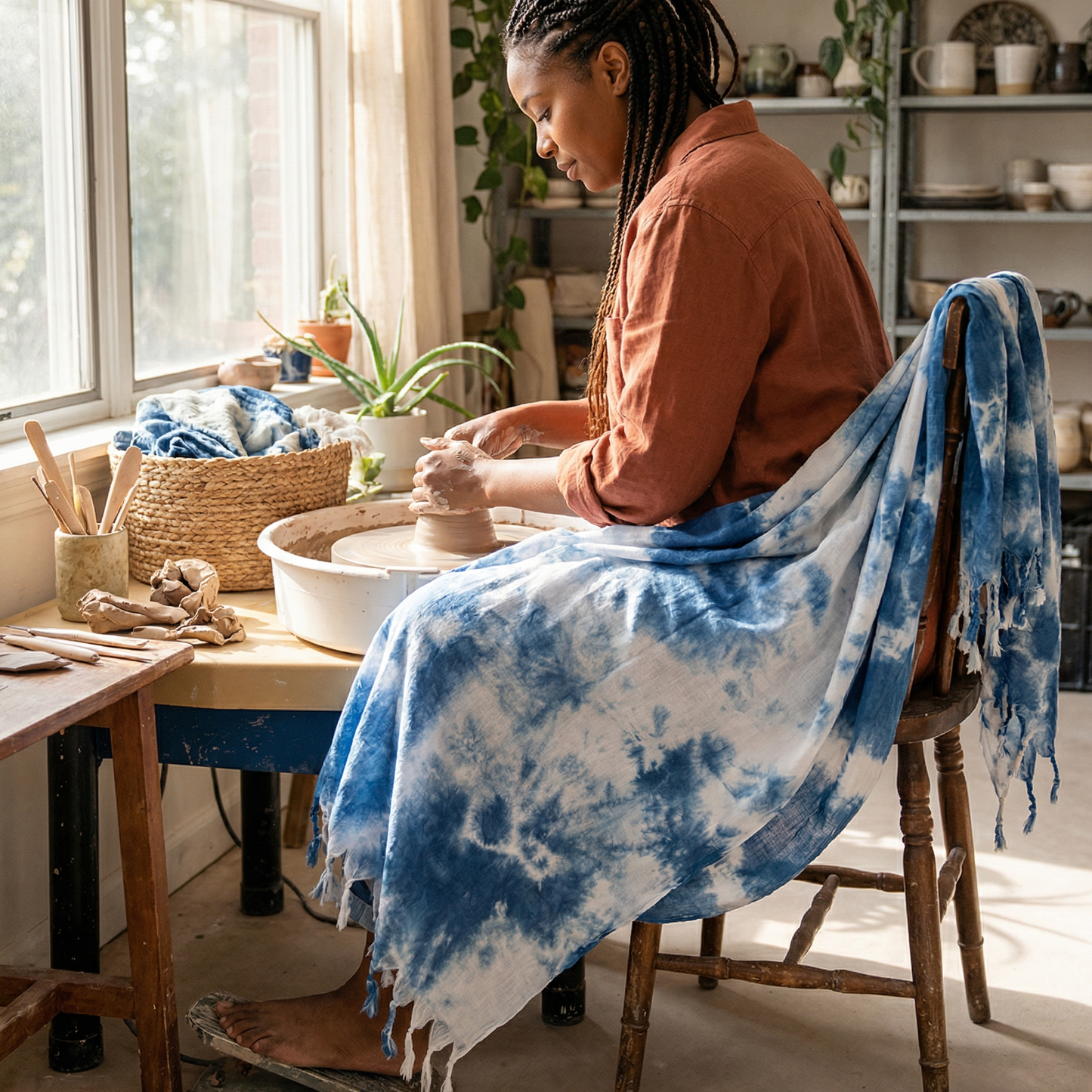 Dali tie-dye scarf, cotton and linen scarf, handmade tie-dye cotton scarf from Dali, Yunnan