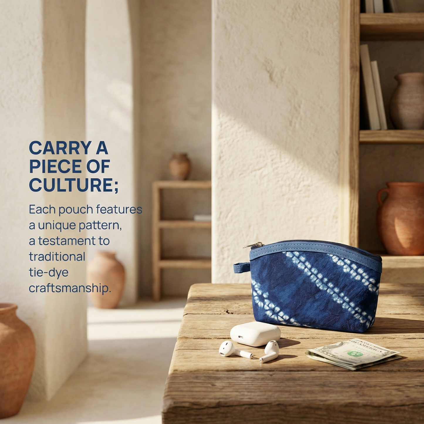 Dali Tie-Dye Handmade Wallet for Men & Women, Natural Indigo Blue, Ethnic Pattern, Gift Idea